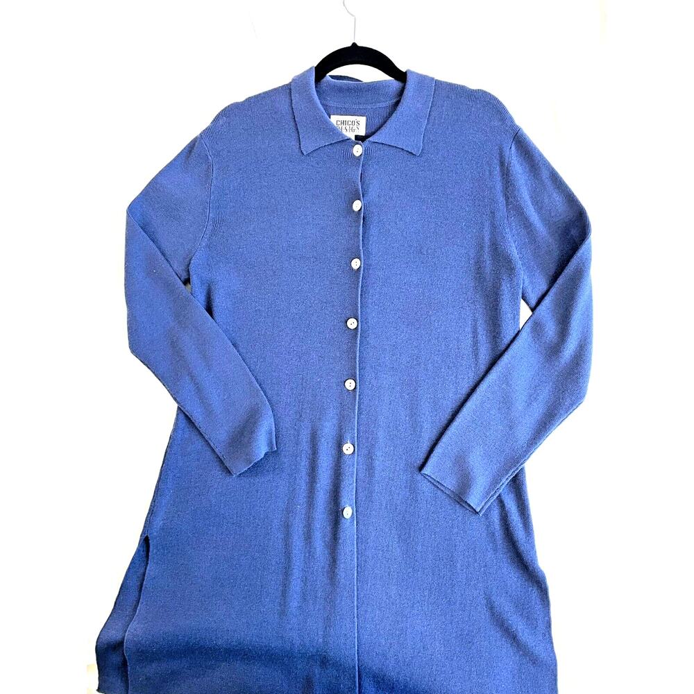 Chico’s Womens Long Buttoned Sweater Color-Purple/Blue Size-Large ***